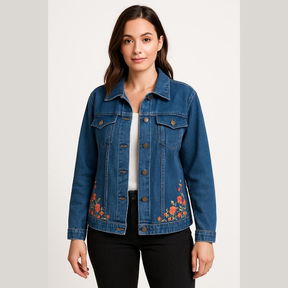 Floral embroidered denim jacket - Picture 2 of 6
